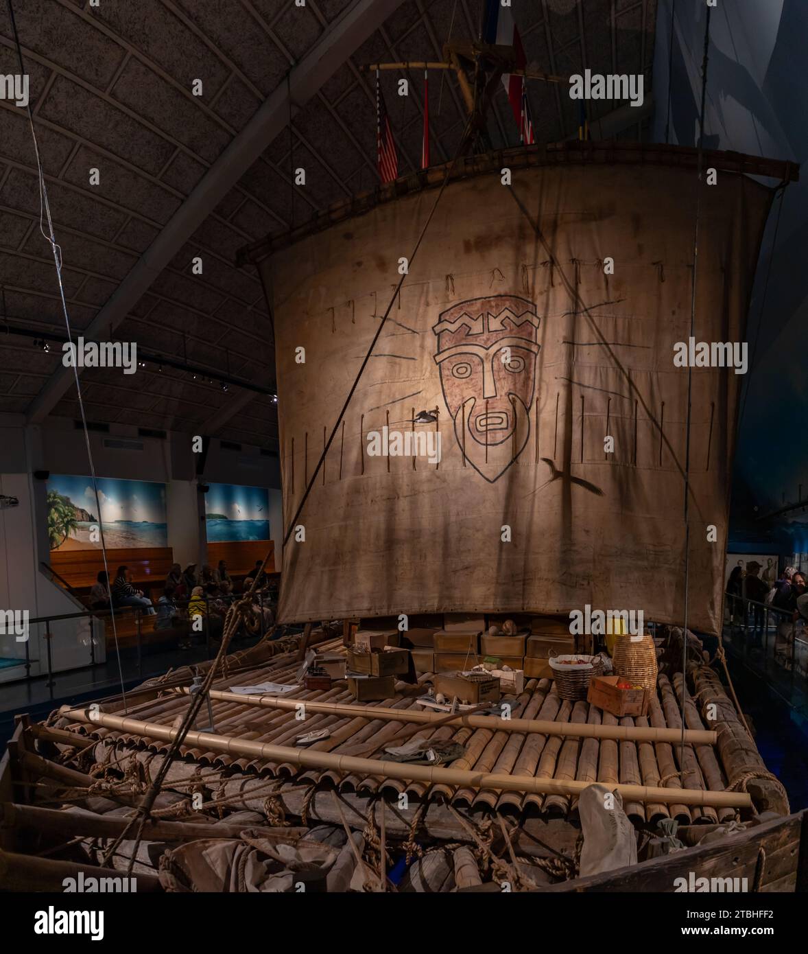 A picture of the Kon-Tiki raft at the Kon-Tiki Museum. Stock Photo