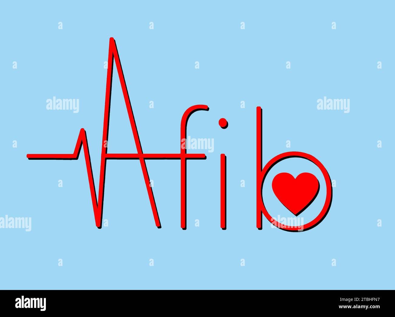 EKG graph peaks and valleys are seen turning into the word afib, an abbreveation for atrial fibrillation in headline type to go with information about Stock Photo
