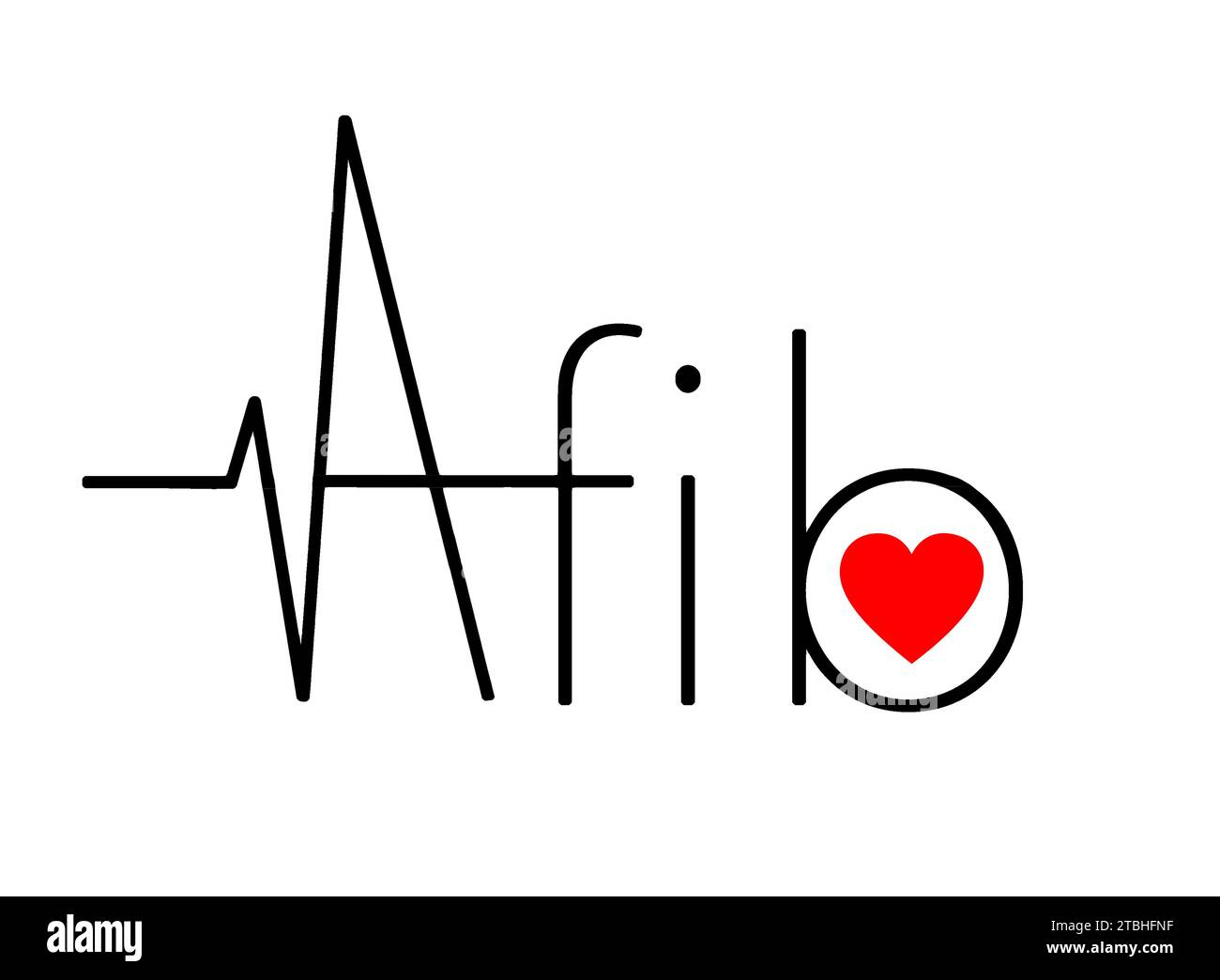 EKG graph peaks and valleys are seen turning into the word afib, an abbreveation for atrial fibrillation in headline type to go with information about Stock Photo