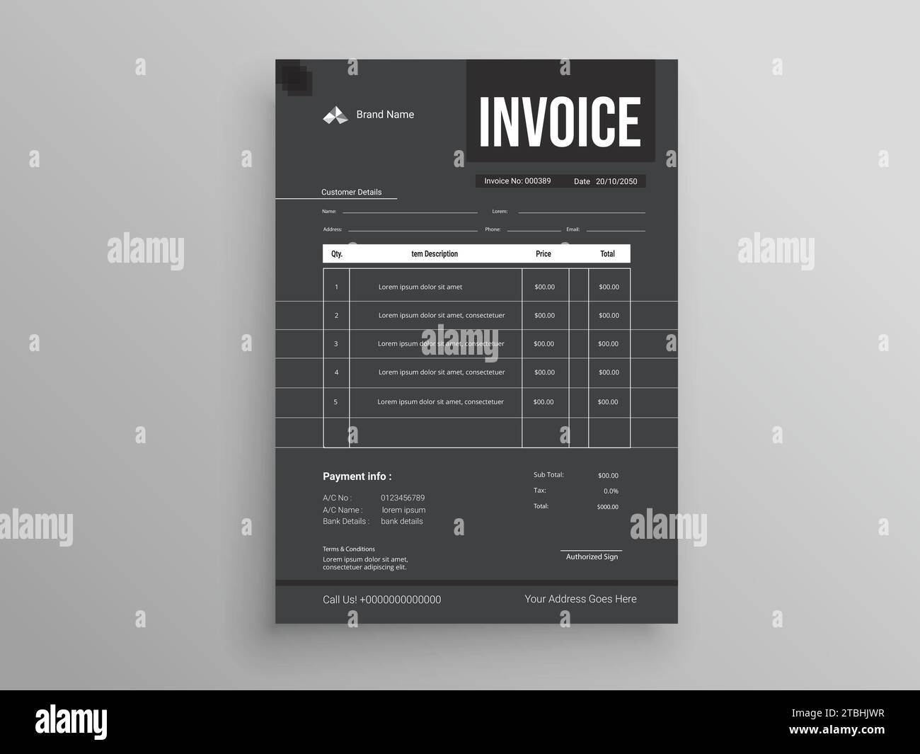 Invoice Design. Business invoice form template. Invoicing quotes, money bills or pricelist and payment agreement design templates. Tax form design Stock Vector