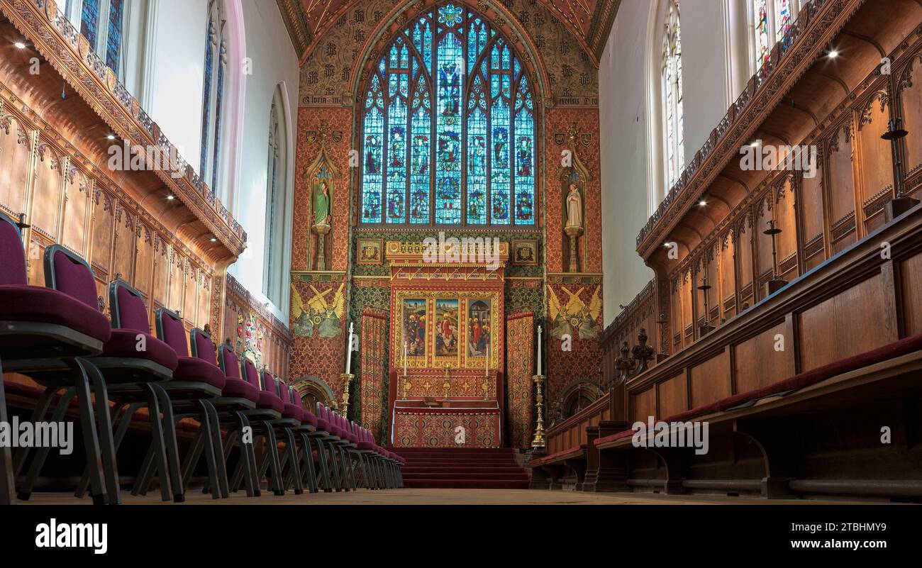 Opulent interior of the chapel at Queens' College, University of Cambridge, England. Stock Photo