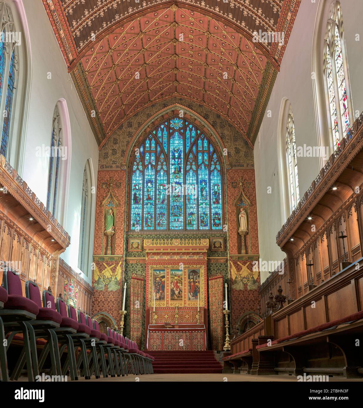 Opulent interior of the chapel at Queens' College, University of Cambridge, England. Stock Photo