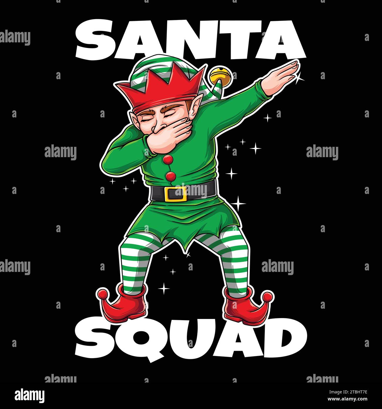 Elf santa squad dabbing dance t shirt design vector illustration for your company or brand Stock Vector