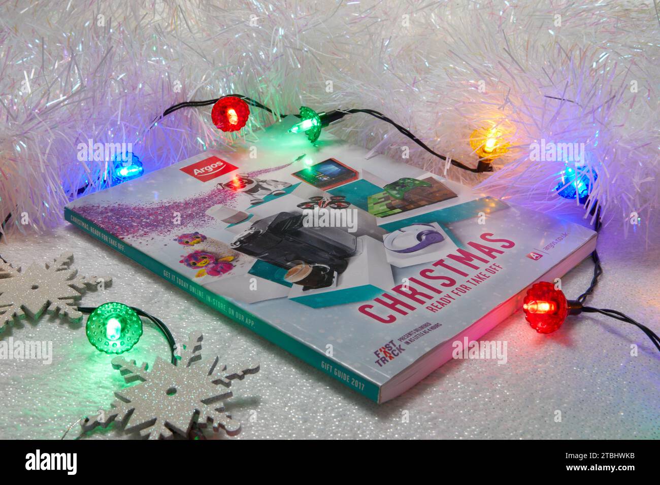 A 2017 Argos Christmas catalogue (gift guide). Photographed on a