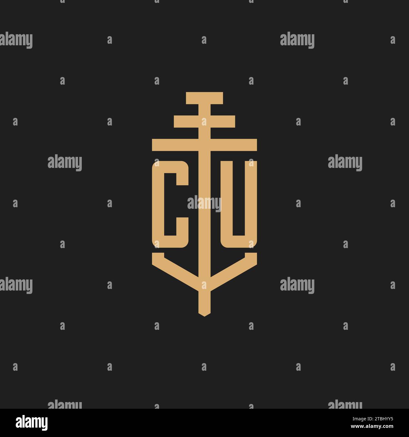 CU initial logo monogram with pillar icon design vector, law firm logo design inspiration Stock Vector