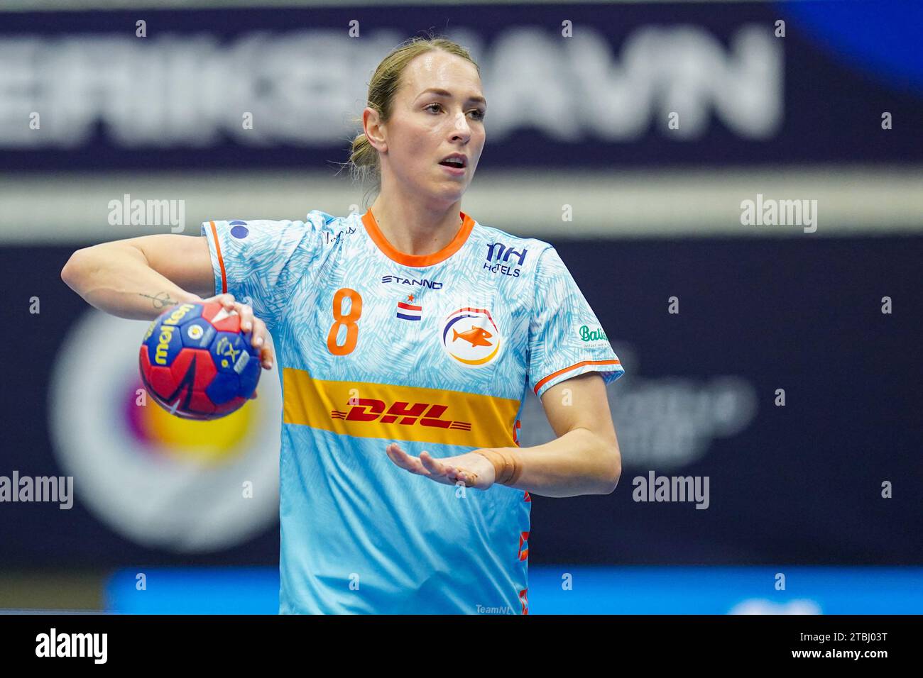 Lois Abbingh of The Netherlands during the 26th IHF Women's World Championship 2023, Main Round IV Handball match between Netherlands and Brazil on December 6, 2023 at Arena Nord in Fredrikshavn, Denmark Stock Photo