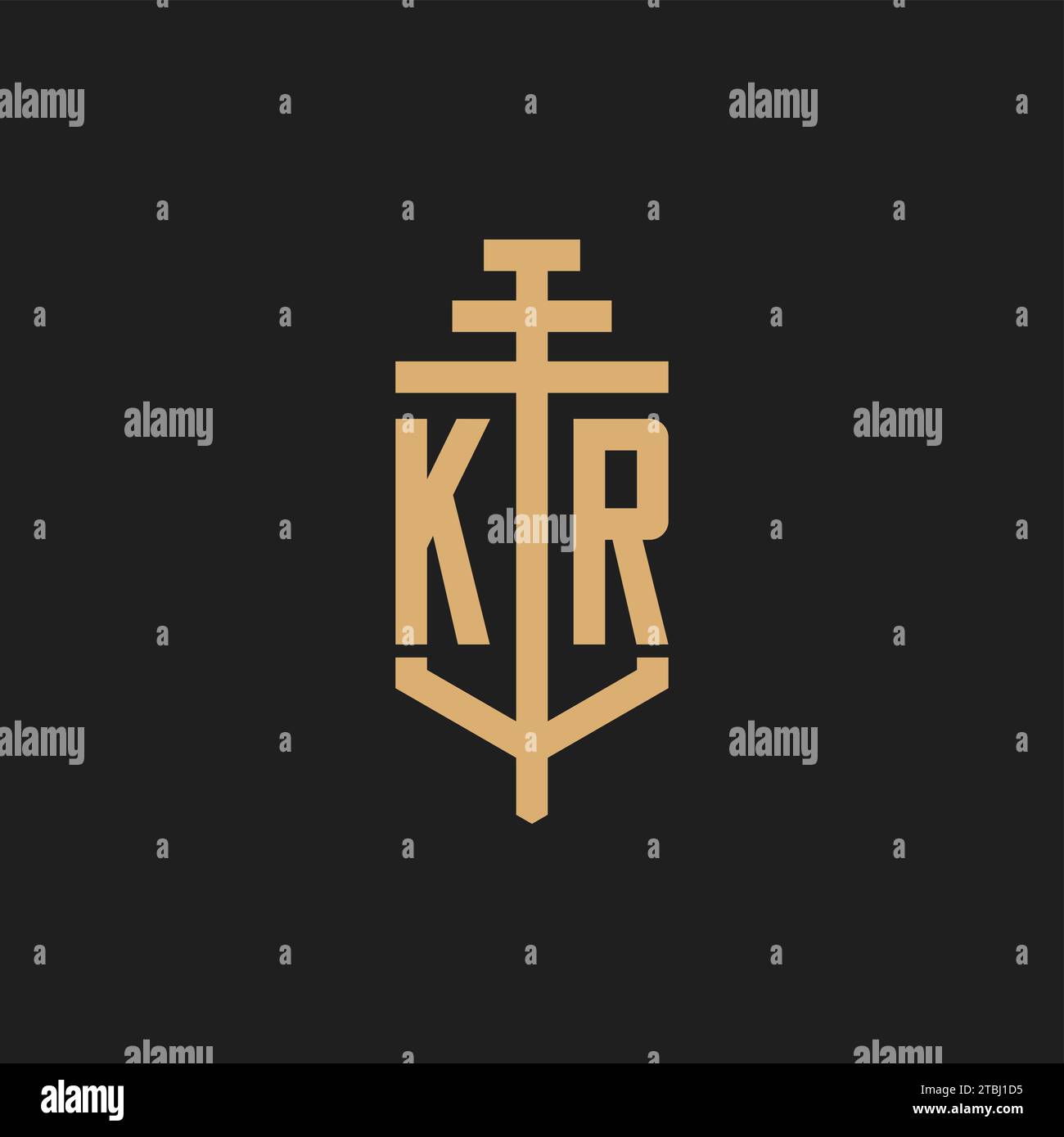 KR initial logo monogram with pillar icon design vector, law firm logo design inspiration Stock Vector