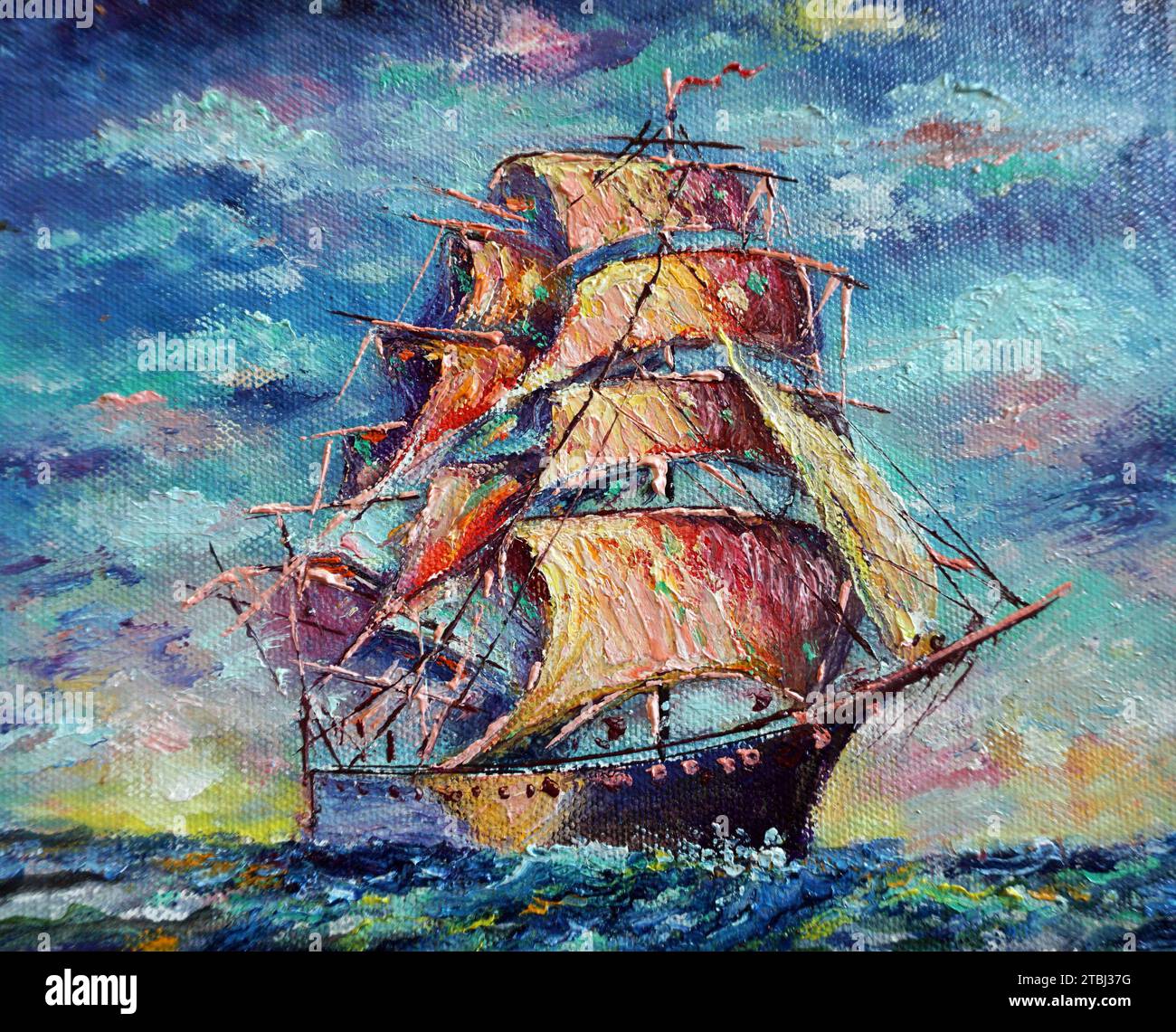 Art Oil painting color sailboat Stock Photo