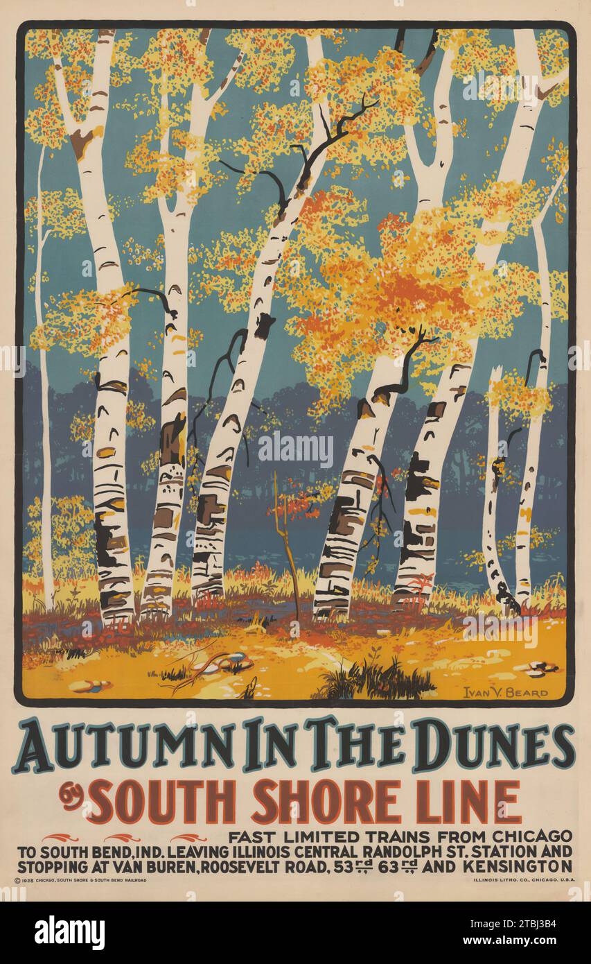 Vintage Reproduction Poster 'Autumn In The Dunes' By South Shore Line USA Travel