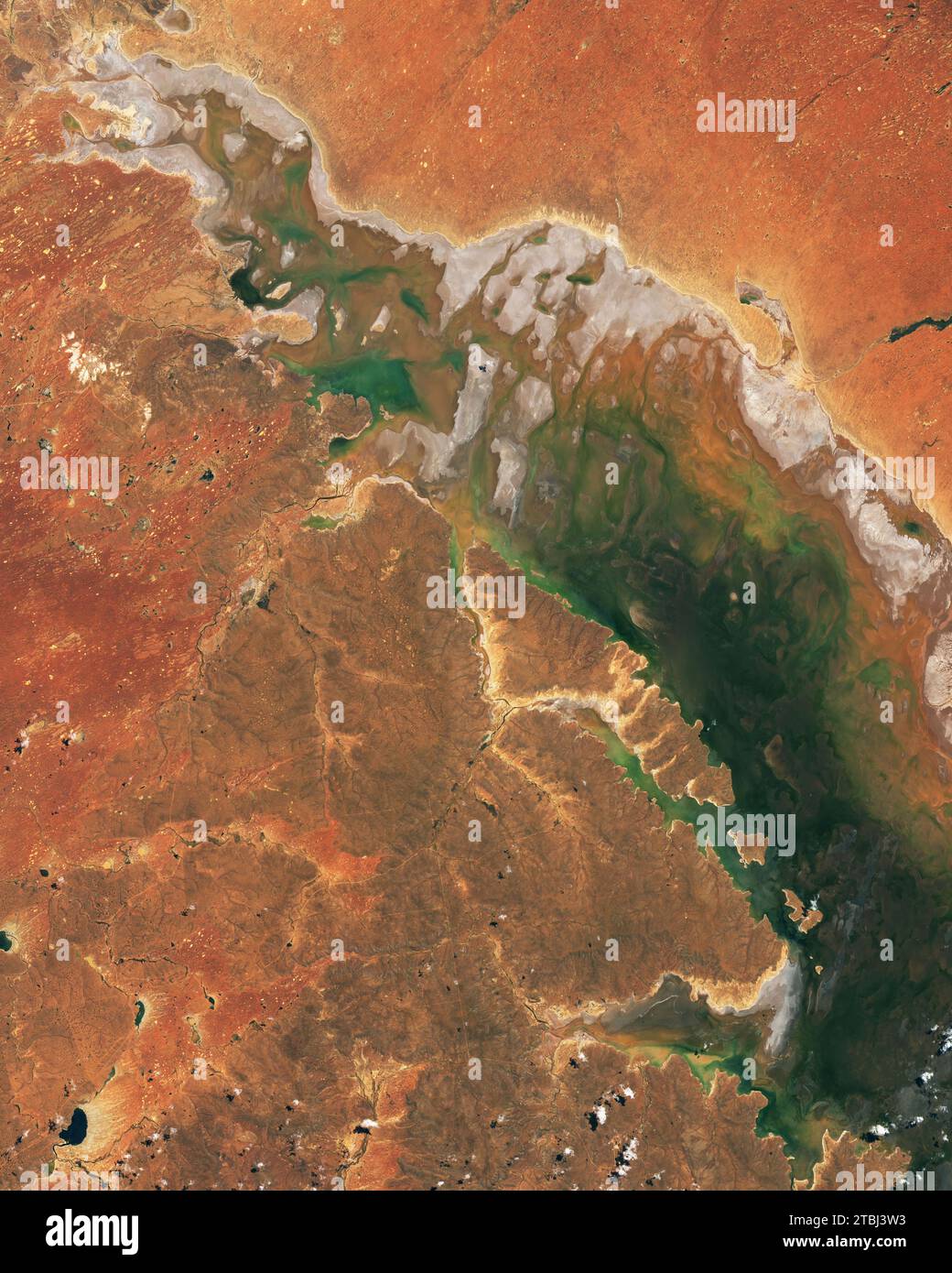 Satellite image of South Australia's Lake Torrens when water spanned much of the lakebed. Stock Photo