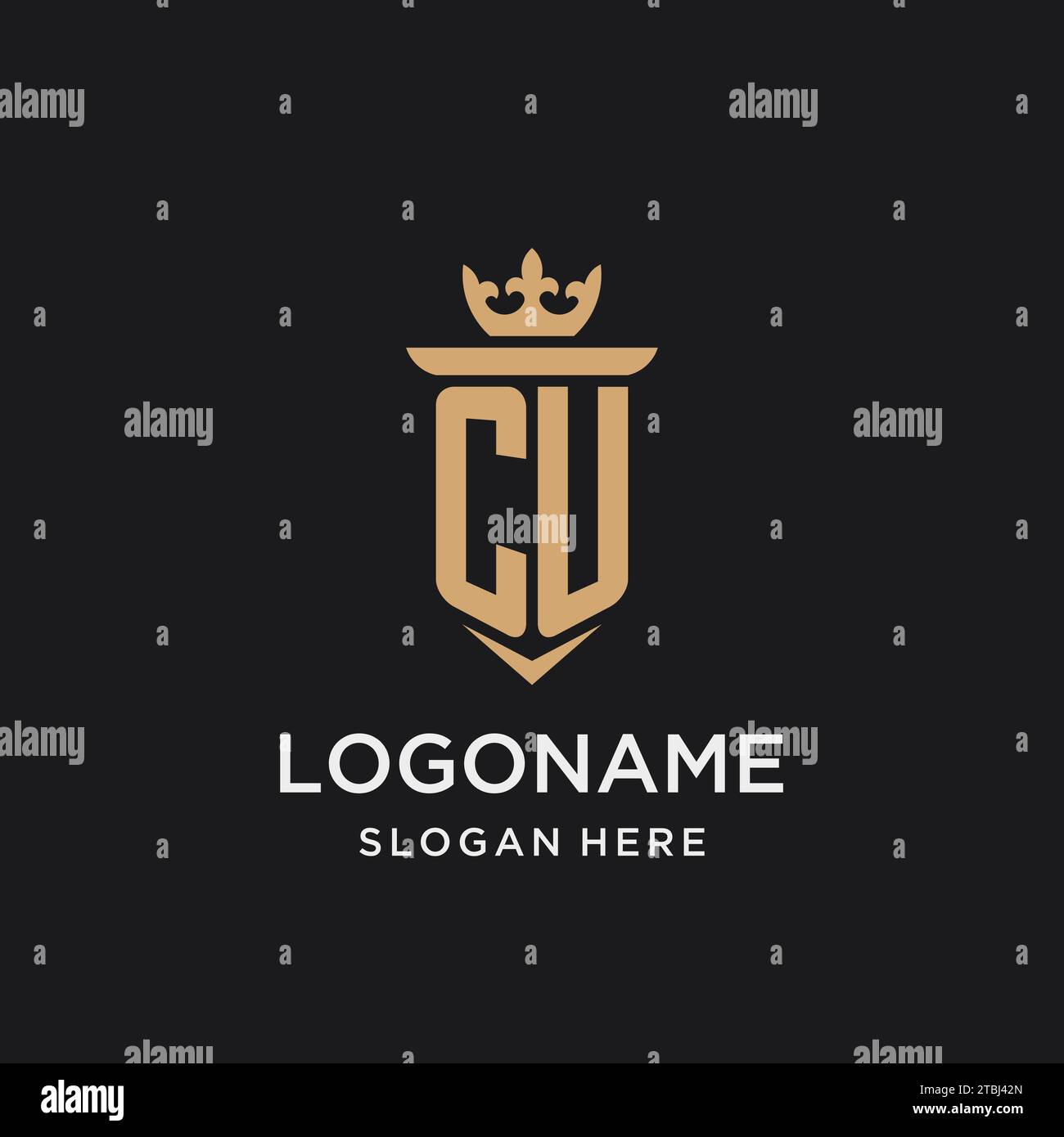CU monogram with medieval style, luxury and elegant initial logo design ideas Stock Vector