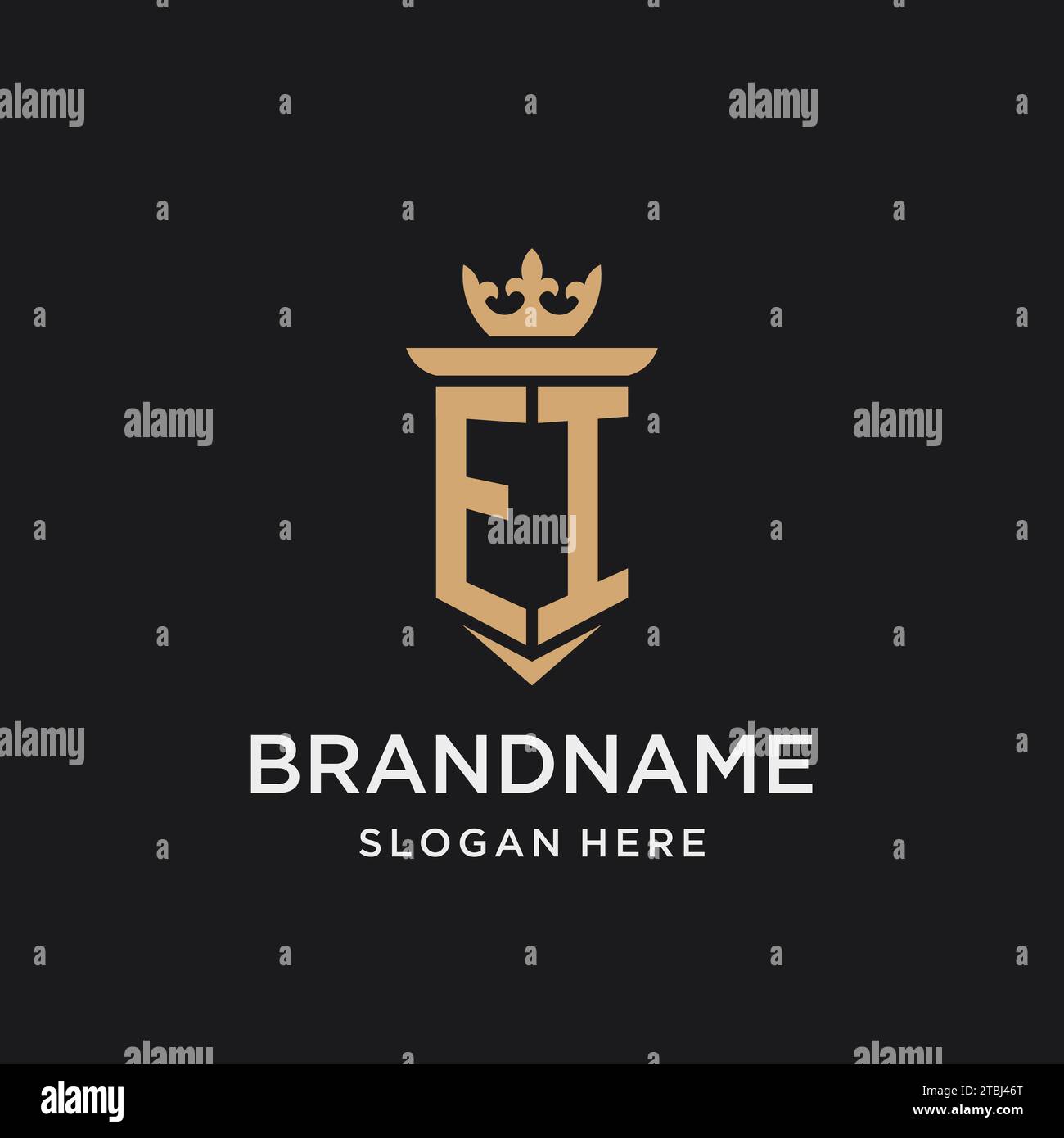 EI monogram with medieval style, luxury and elegant initial logo design ideas Stock Vector