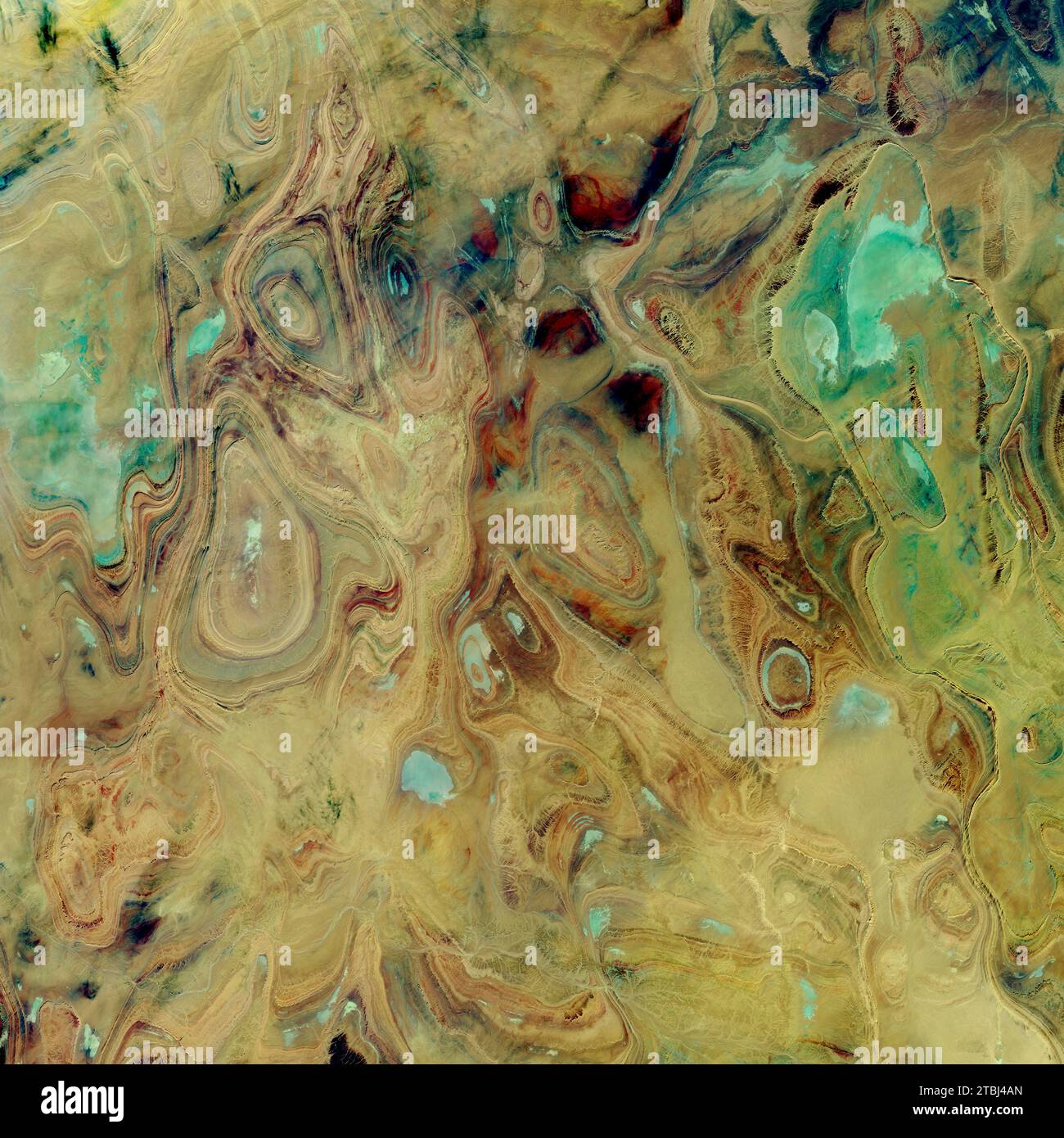 Satellite image of exposed sandstone strata across the Tanezrouft Basin in Algeria. Stock Photo