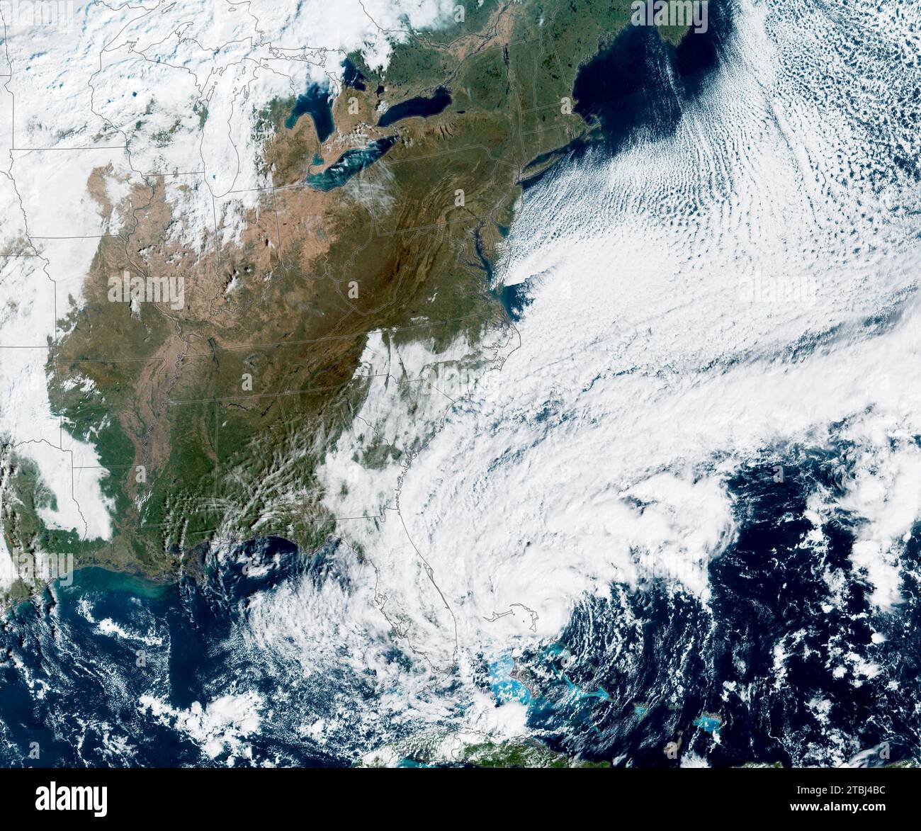 Tropical Storm Nicole as it passes over the Bahamas then aimed at Florida. Stock Photo