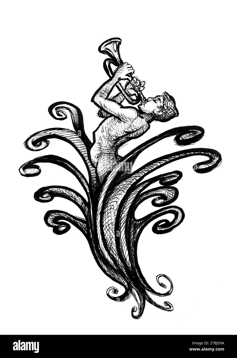 Ink drawing illustration of a jazz trumpet player Stock Photo Alamy
