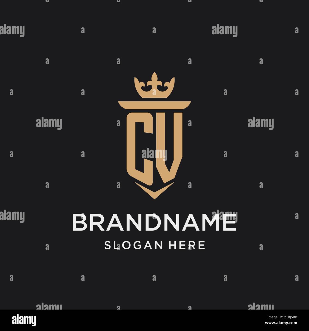 CV monogram with medieval style, luxury and elegant initial logo design ideas Stock Vector