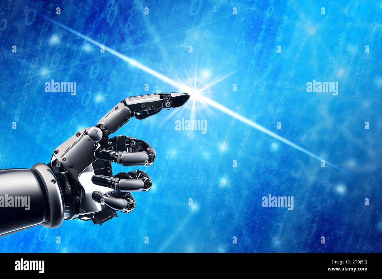 robotic hand touching a screen of code Stock Photo - Alamy