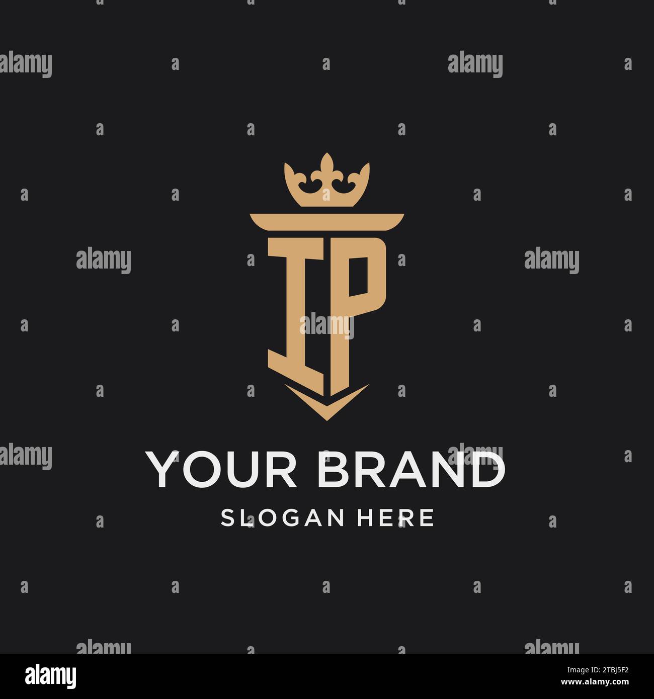 IP monogram with medieval style, luxury and elegant initial logo design ideas Stock Vector
