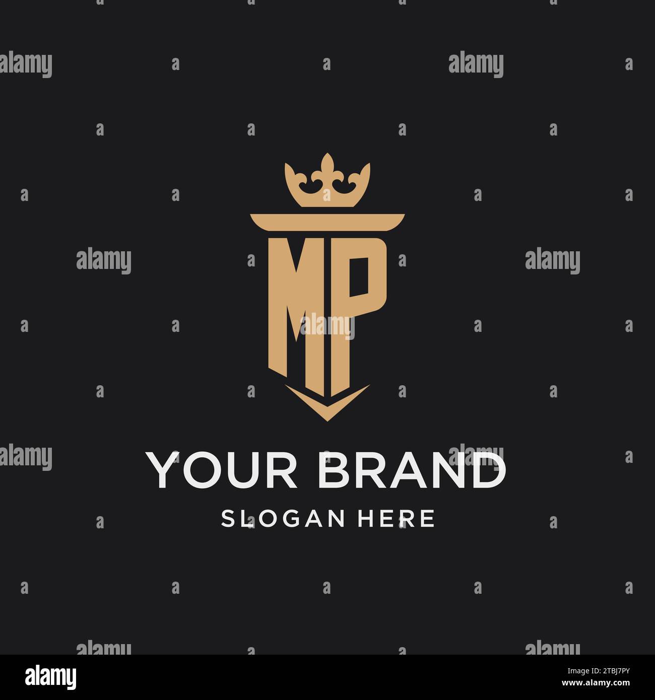 MP monogram with medieval style, luxury and elegant initial logo design ideas Stock Vector