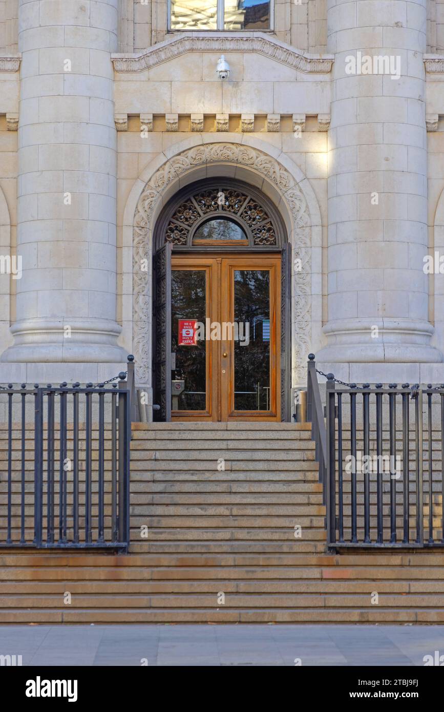 Sofia, Bulgaria - October 16, 2023: Exit Door From Palace of Justice City Court Neo Classical Building at Vitosha Boulevard. Stock Photo