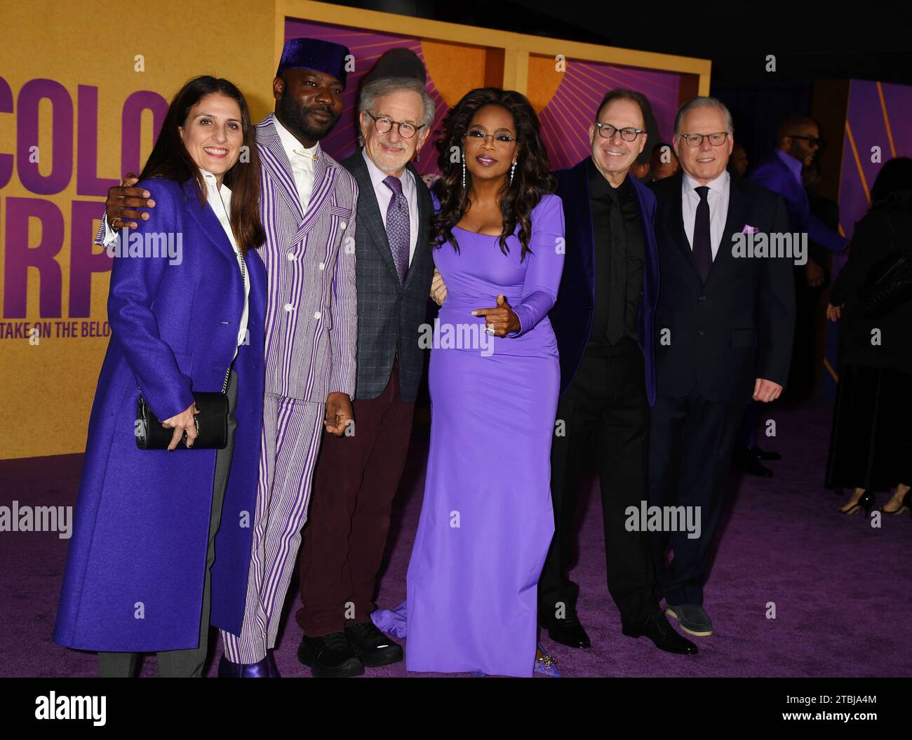 Los Angeles, California, USA. 06th Dec, 2023. (L-R) Pamela Abdy, Blitz Bazawule, Steven Spielberg, Oprah Winfrey, Scott Sanders and David Zaslav attend the World Premiere of Warner Bros.' 'The Color Purple' at Academy Museum of Motion Pictures on December 06, 2023 in Los Angeles, California. Credit: Jeffrey Mayer/Jtm Photos/Media Punch/Alamy Live News Stock Photo