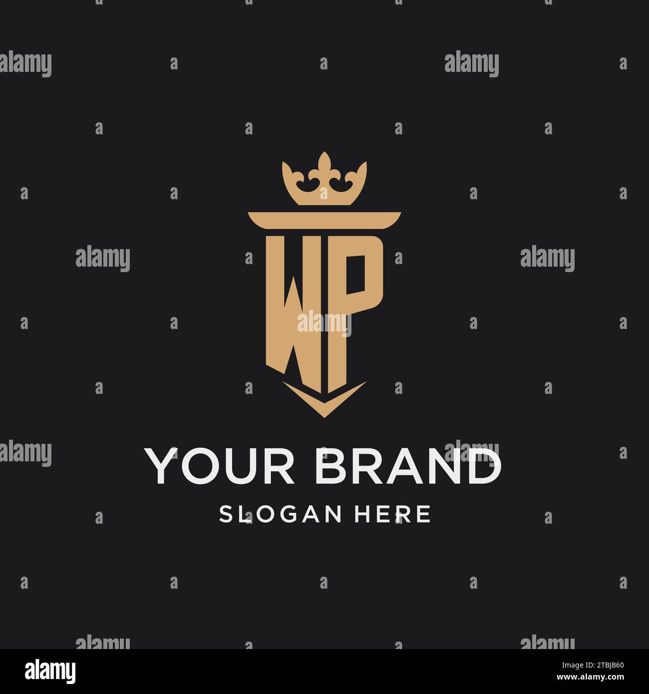 WP monogram with medieval style, luxury and elegant initial logo design ideas Stock Vector