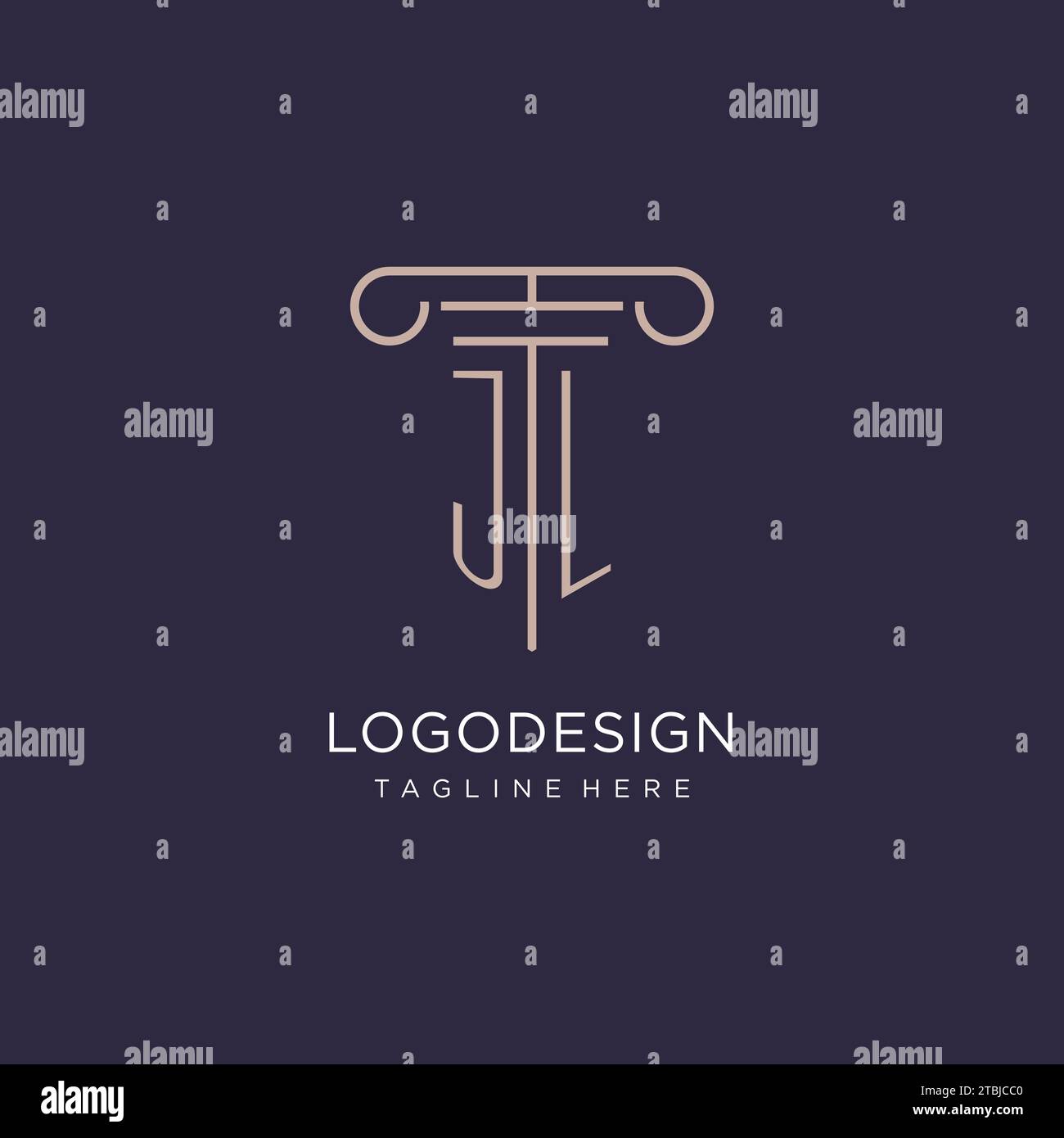 JL initial with pillar logo design, luxury law office logo style design ideas Stock Vector