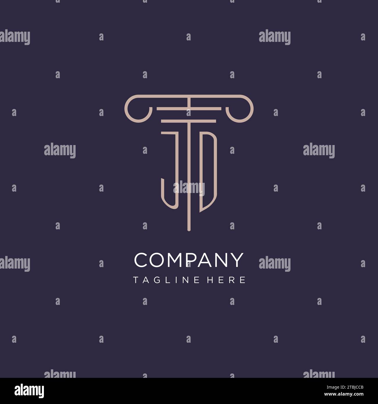 JD initial with pillar logo design, luxury law office logo style design ideas Stock Vector