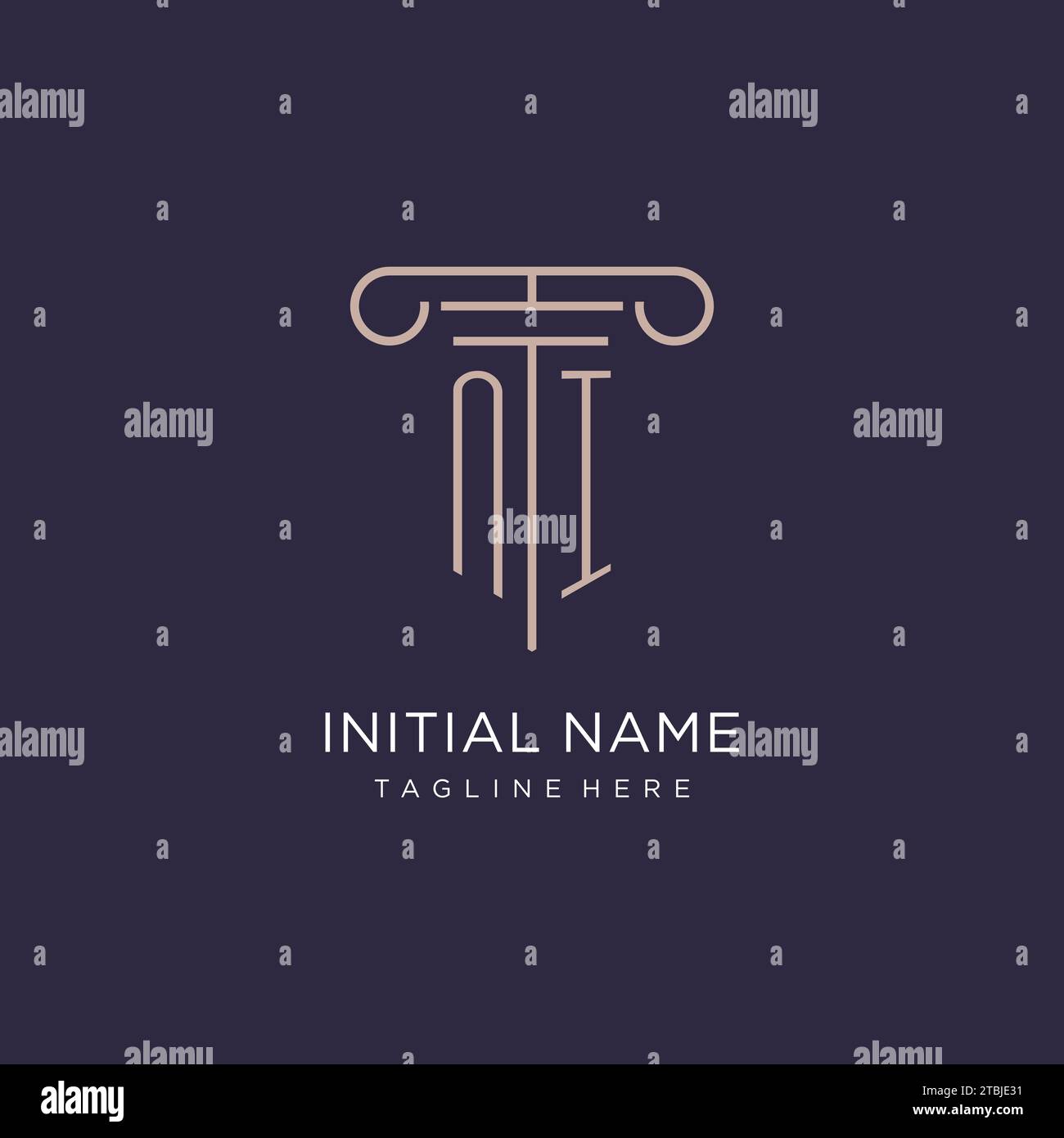 NI initial with pillar logo design, luxury law office logo style design ideas Stock Vector