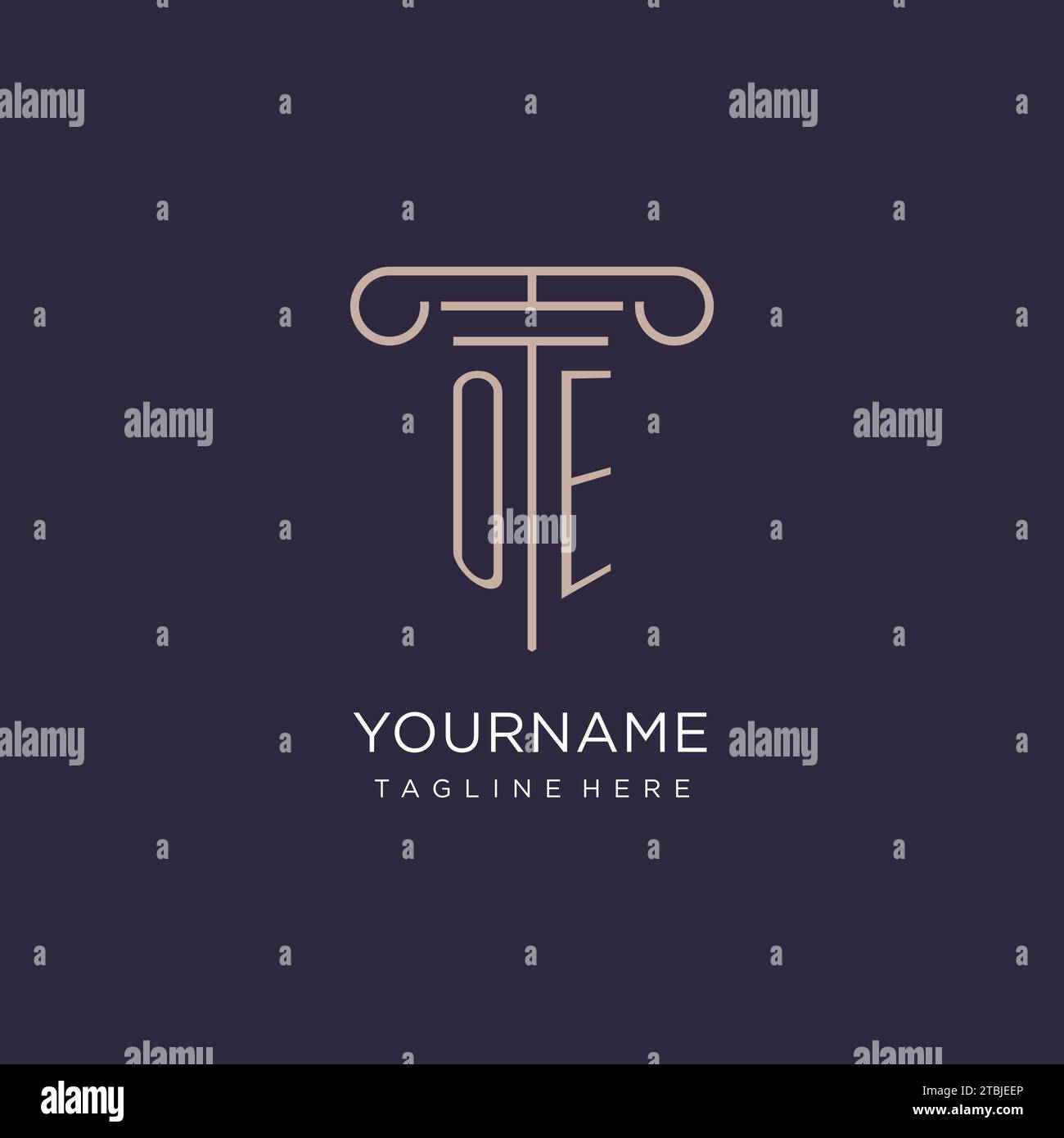 OE initial with pillar logo design, luxury law office logo style design ideas Stock Vector
