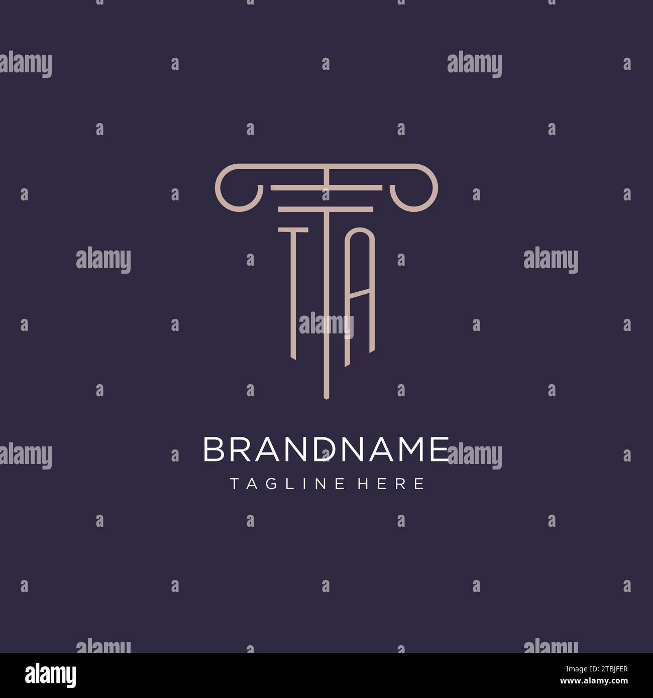 TA initial with pillar logo design, luxury law office logo style design ideas Stock Vector