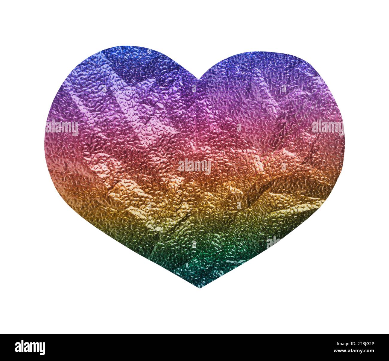 Rainbow gradient textural heart cut out on white background Stock Photo