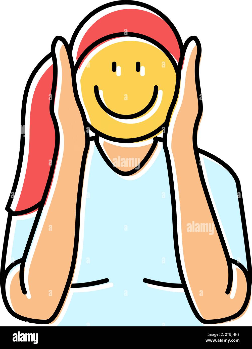 woman holding emoticon smiling color icon vector illustration Stock ...