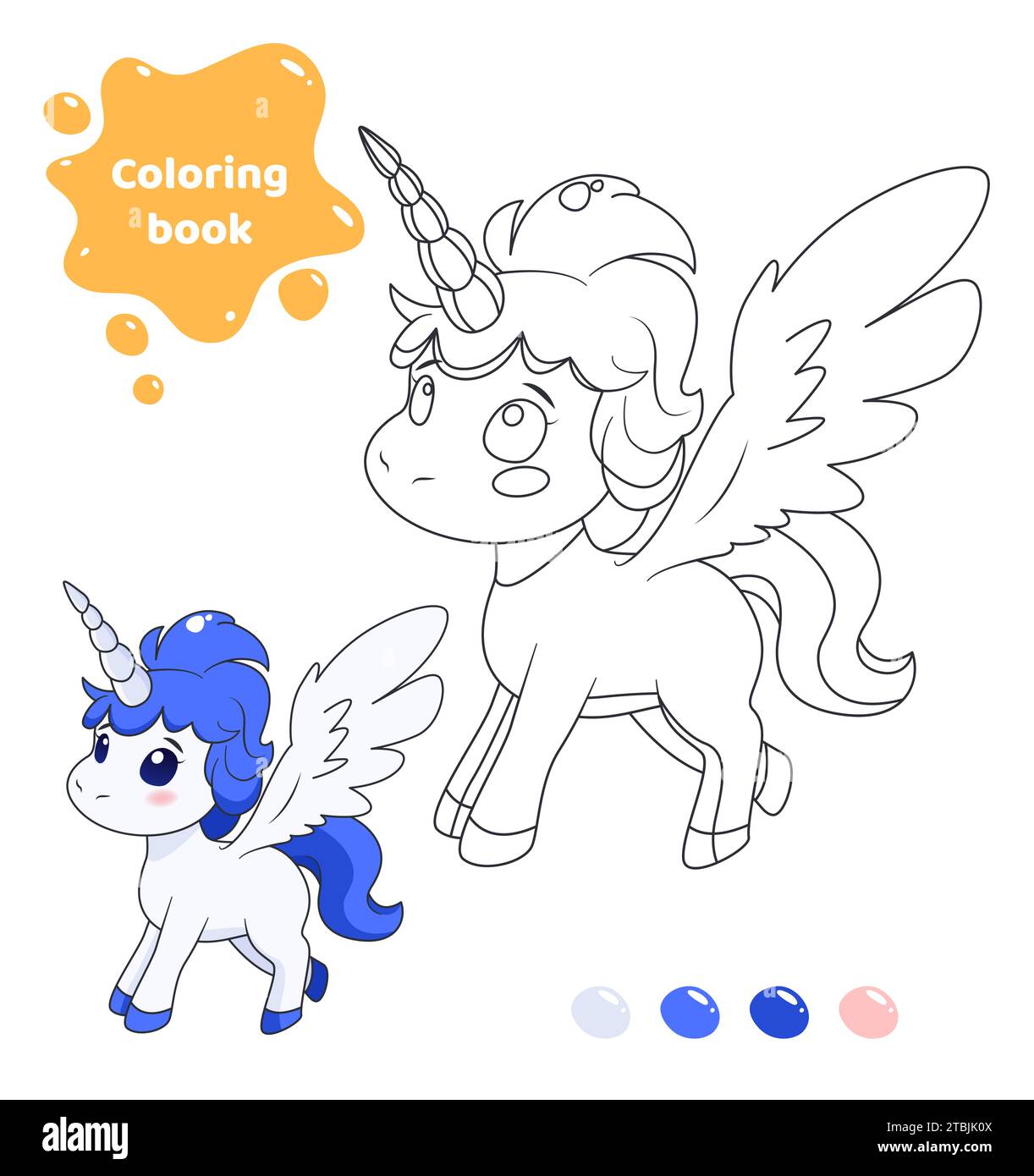 Coloring book for kids. Cute unicorn with wings. Stock Vector