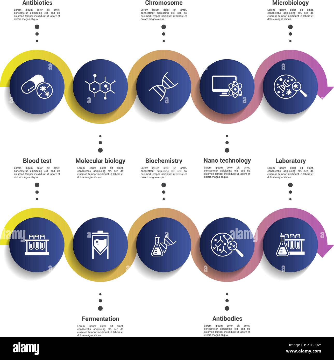 Infographics with Bioengineering theme icons, 10 steps. Such as ...