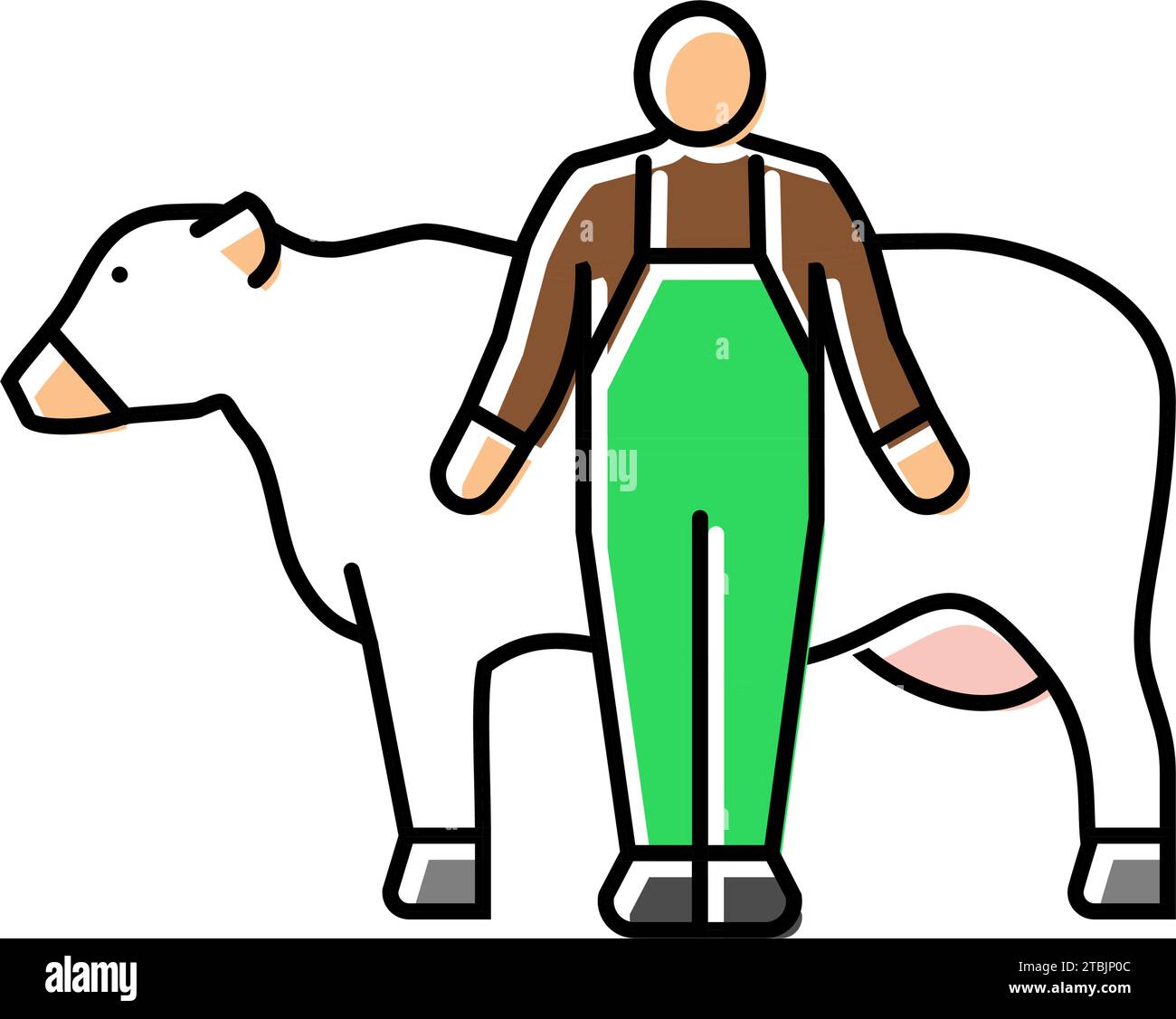 cow with farmer color icon vector illustration Stock Vector Image & Art ...