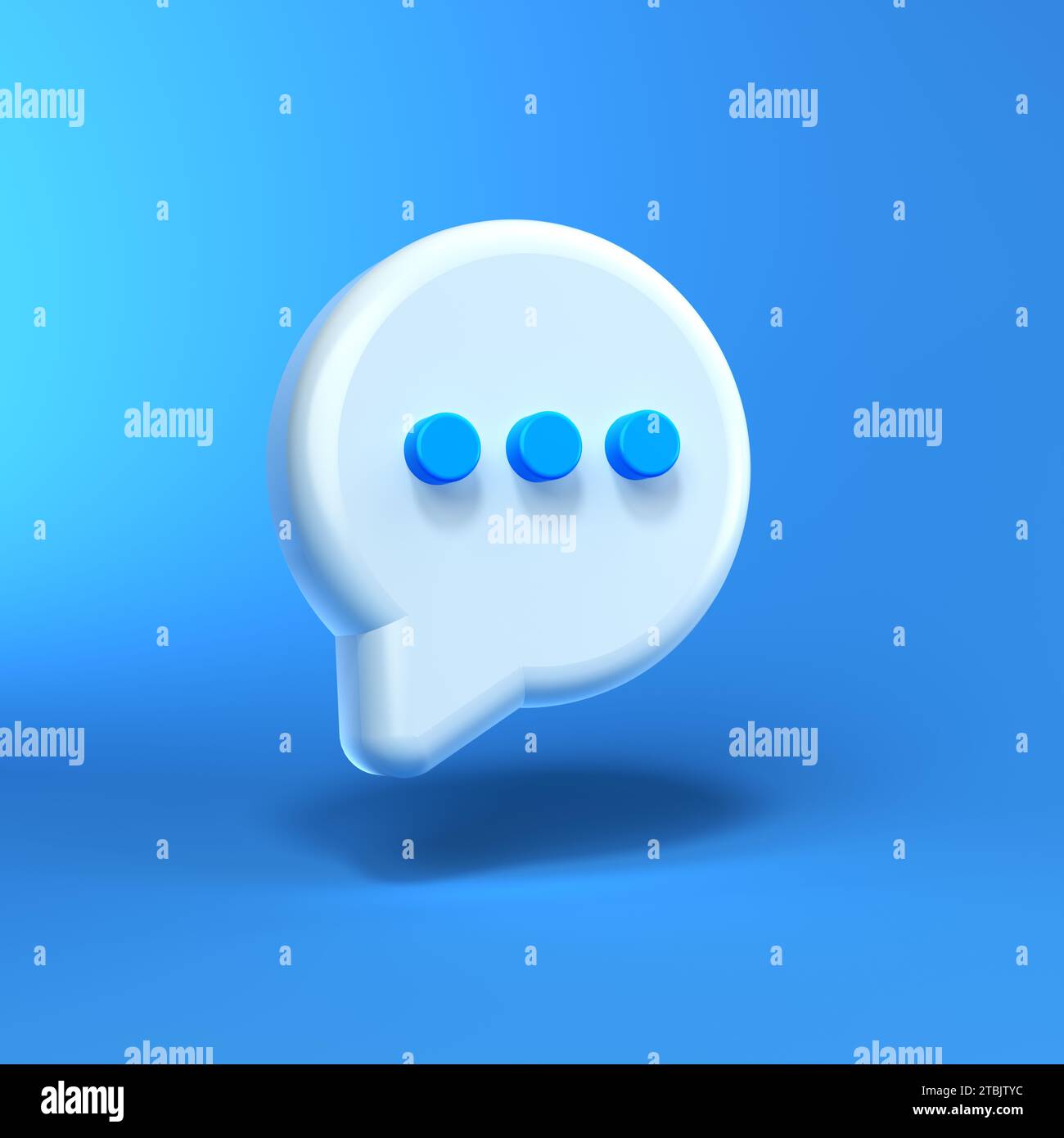 Chat Bubble Icon Isolated Over Blue Background. Cartoon Minimalism Style. Inthernet Concept. 3D Render Illustration. Stock Photo