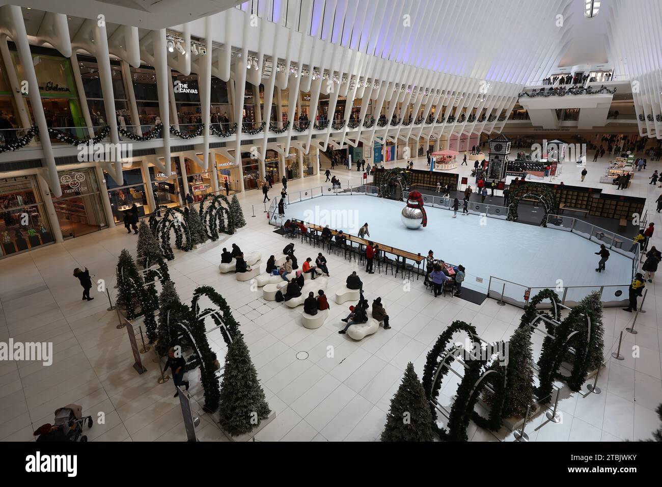 The Oculus Mall is filled with Christmas lights in New York, New York, Wednesday, Dec. 6, 2023