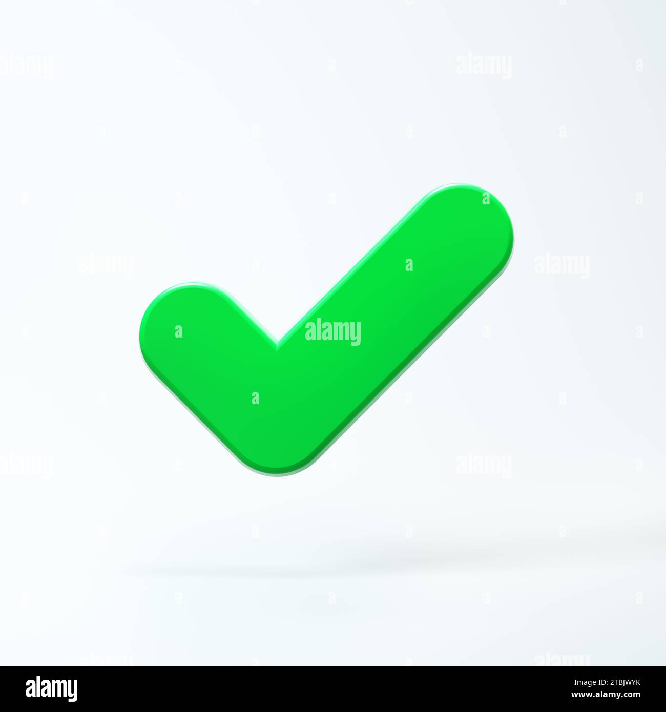 Green Check Mark Icon Isolated Soft White Background. Cartoon Minimalism Style. Inthernet Concept. 3D Render Illustration. Stock Photo