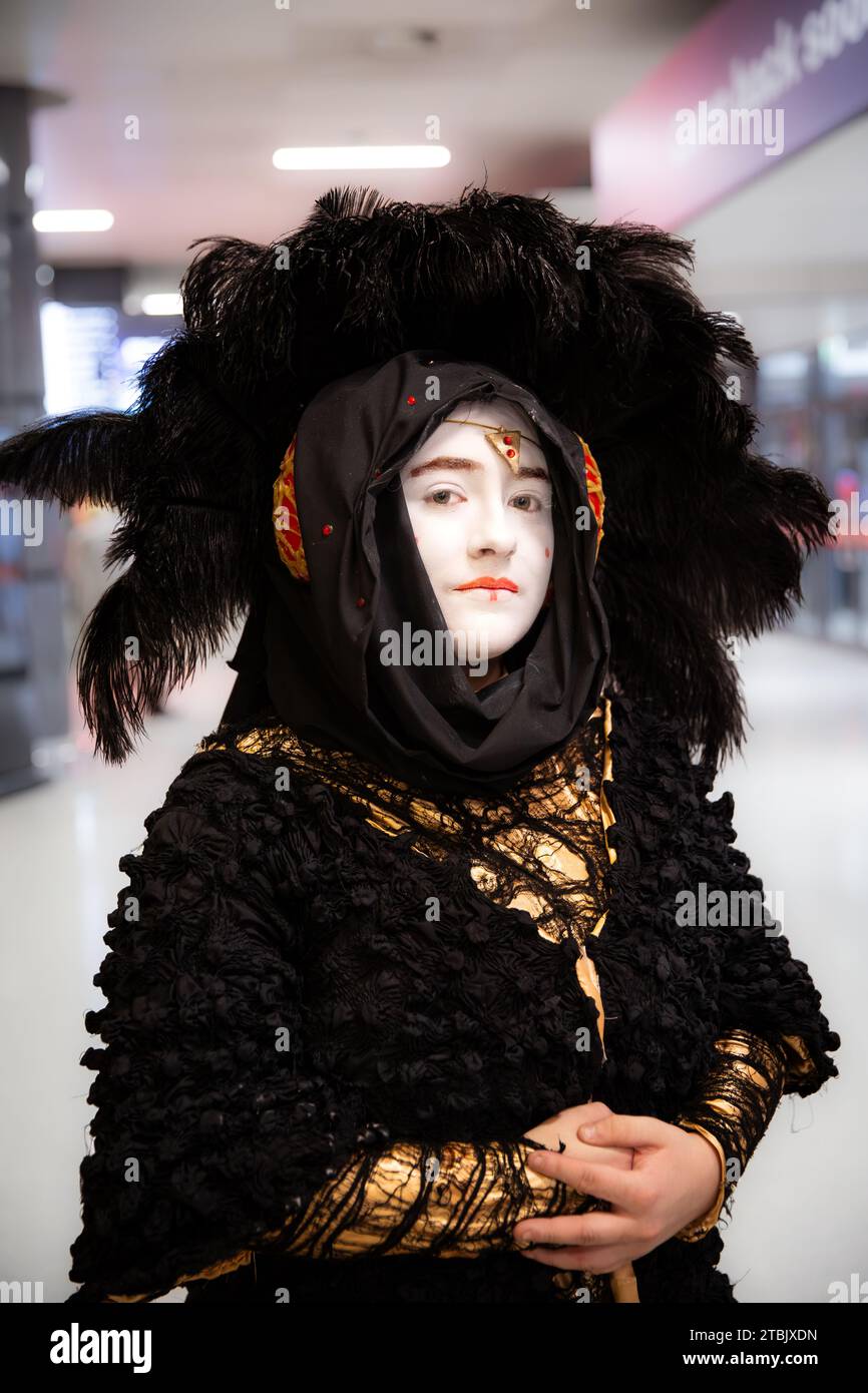 NEC, BIRMINGHAM, UK - DECEMBER 3, 2023.  A female cosplayer dressed as Queen Amidala from the Star Wars series of movies at a UK Comic Con event Stock Photo