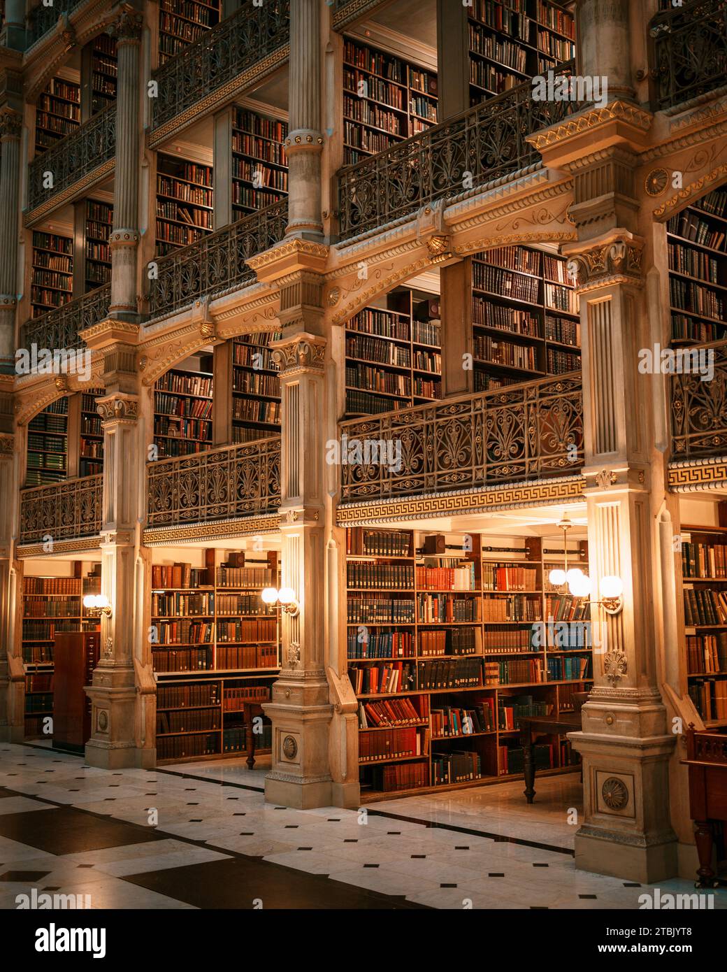 Interior architecture of the George Peabody Library in Mount Vernon, Baltimore, Maryland Stock Photo