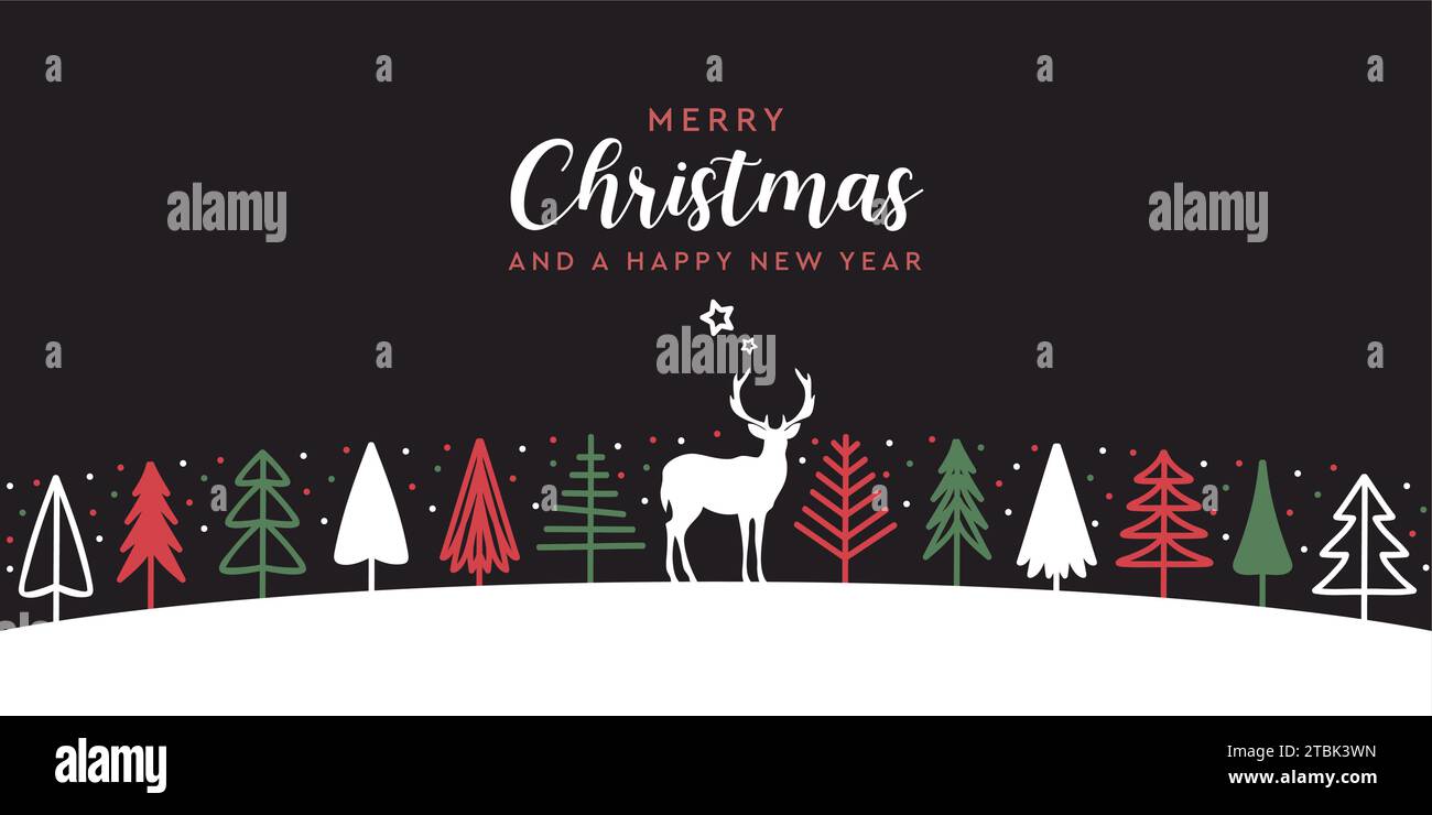 christmas greeting card with golden deer in forest vector illustration ...