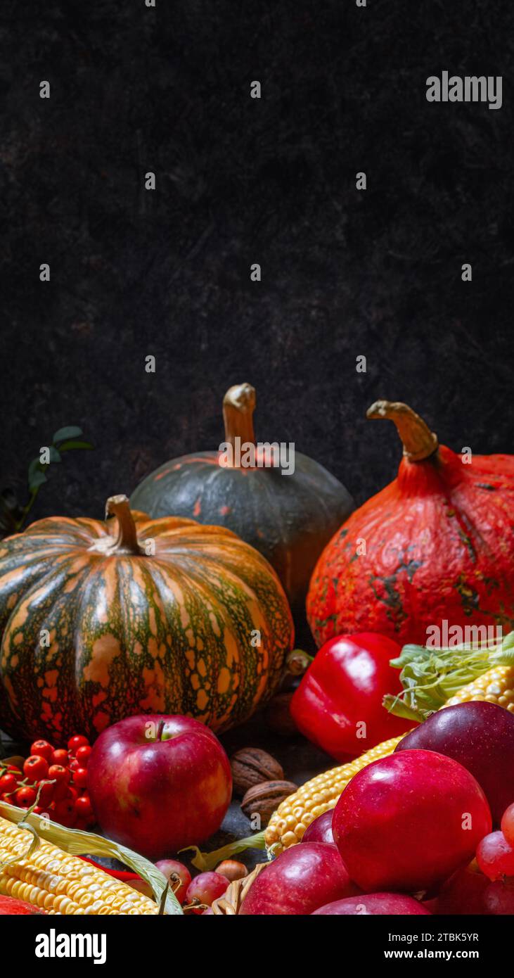 Autumn agricultural still life with fruits and vegetables. Harvest ...