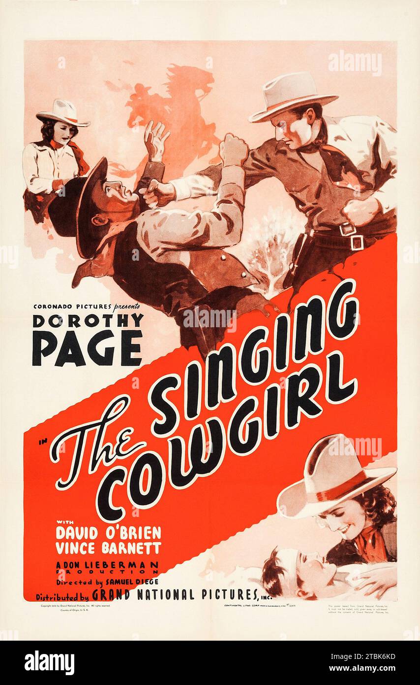 The Singing Cowgirl (Grand National, 1938). Western film Starring Dorothy  Page, David O'Brien, Vince Barnett, Warner Richmond, Dorothy Short, Edward  Peil, Dix Davis, Stanley Price, Paul Barrett, and Lloyd Ingraham. Directed  by