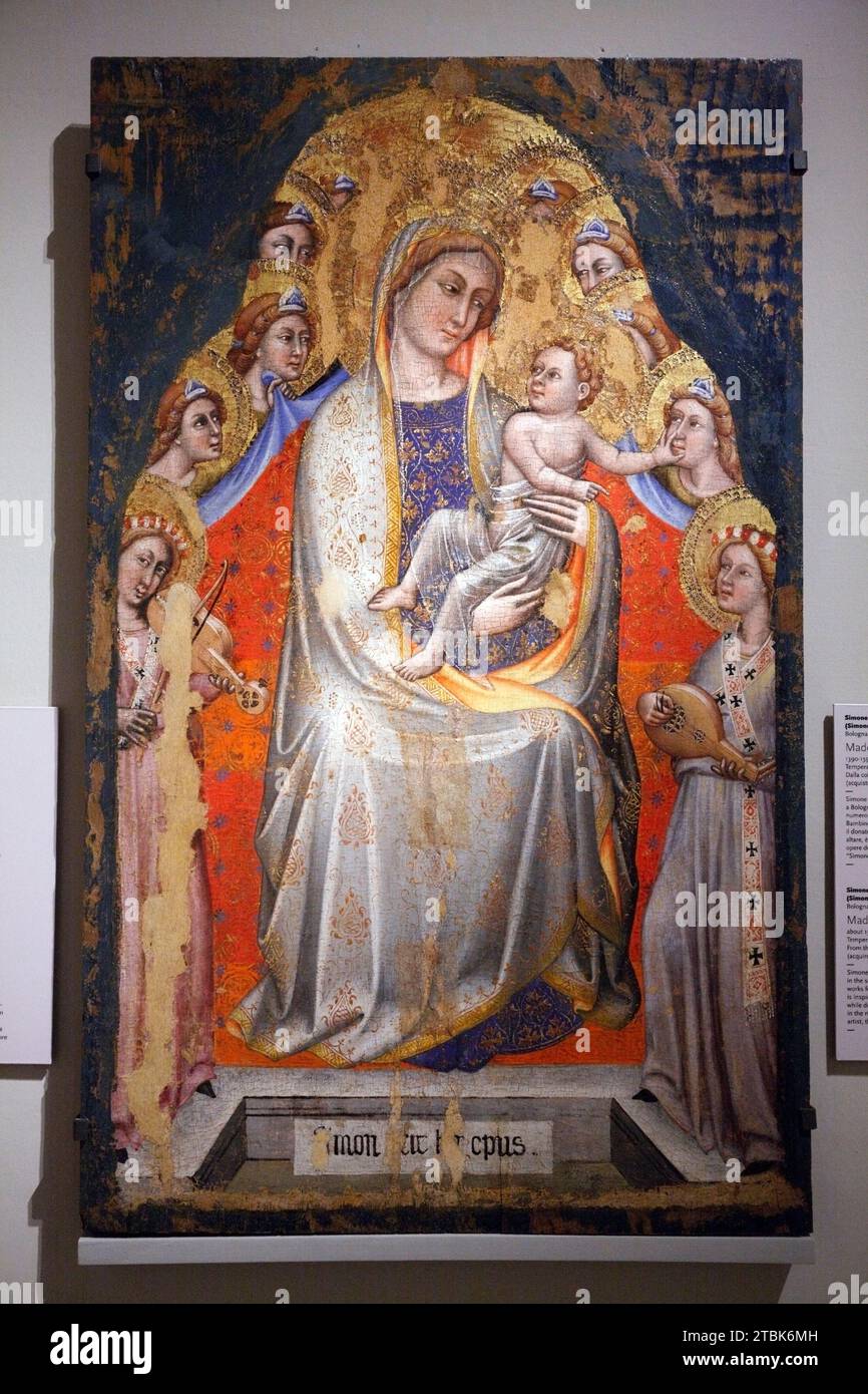 Italy Modena Galleria Estense - Madonna with child in throne between the angels by Simone dei Crocefissi  XIII century Stock Photo