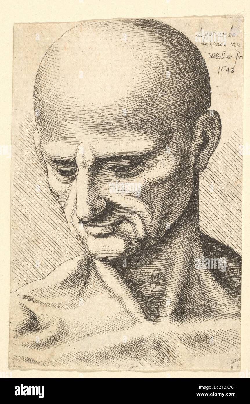 Head of a bald, sinewy man looking downwards 1917 by Leonardo da Vinci ...