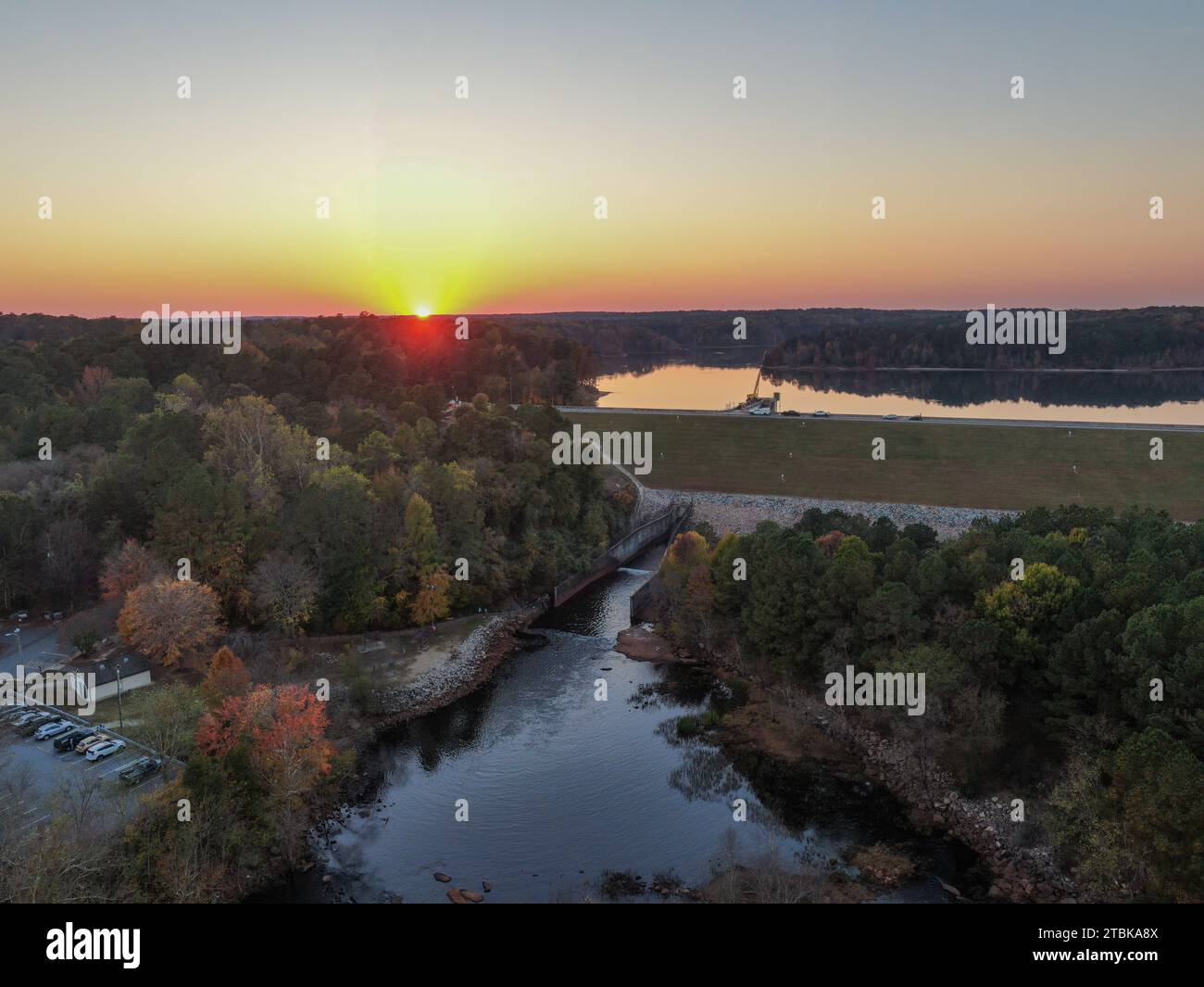 Fall Foliage at Falls Lake, Raleigh NC - Drone Stock Photo