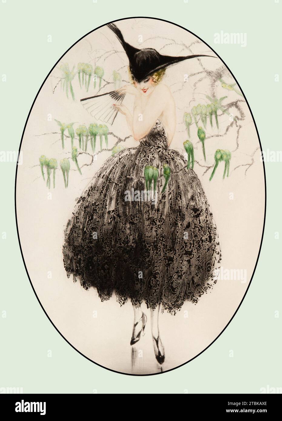 'Green Parakeets, 1920 / No. 125.  ''Perruches 3549.''  Published by l'Estampe Moderne, 12 rue Godot de Mauroi, Paris' Stock Photo