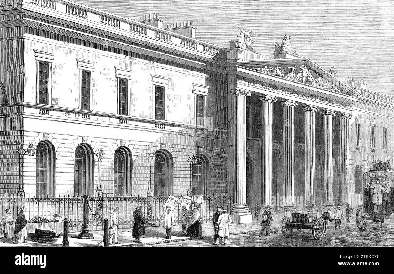 East India House, Leadenhall-Street, [London], 1861. '...the sale of the East India House took place a week or two ago, it having been purchased with the view...of constructing extensive offices and chambers. As it is possible that, in the intended alterations, the front may be considerably modified, if, indeed, it be not altogether destroyed, we present...a view of the facade, taking the opportunity of giving (from Timbs's &quot;Curiosities of London&quot;) a few particulars relating to the House of the East India Company - a relic of &quot;the most celebrated commercial association of ancien Stock Photo