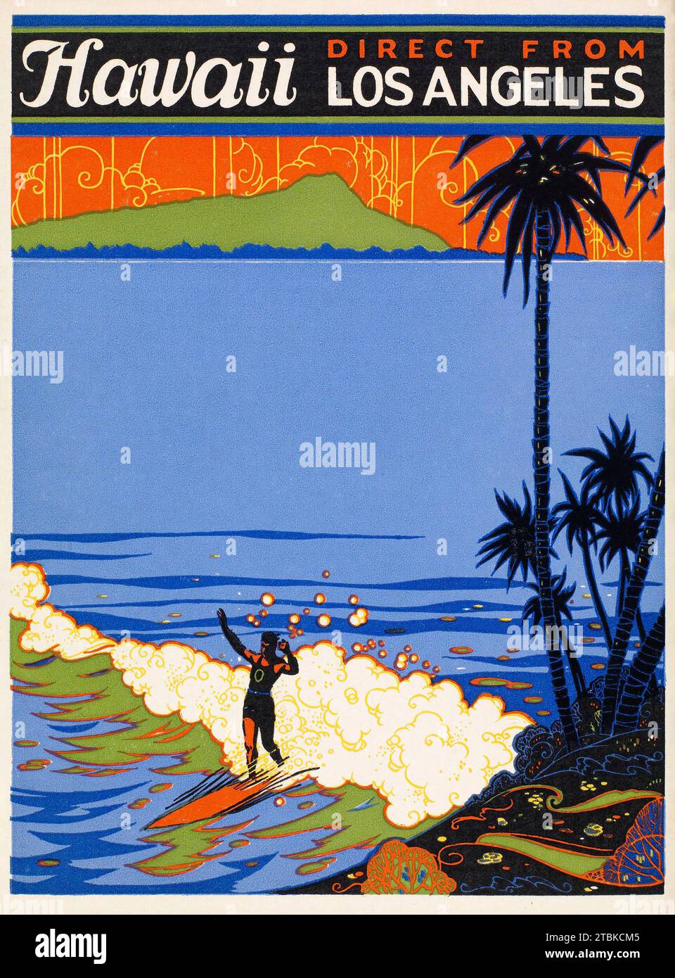 'Cover art to ''The Enchanted Isles of the Pacific.''  A 1927 publication promoting cruiseship travel to Hawaii.' Stock Photo